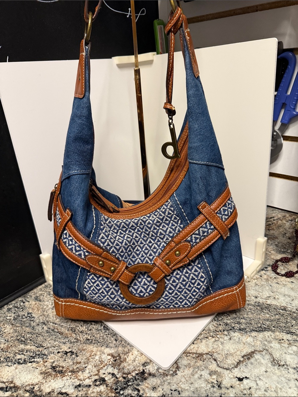 BOC Brimfield Denim and Brown Hobo Bag